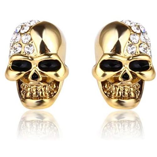 Stainless Steel Skull Studs Earrings Crystal Eye Skeleton Head Bone Stud Earrings for Men Women