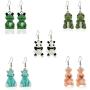 5Pairs Cute Handmade Cartoon Animal Dinosaur Frog Resin Earrings for Women Girl Funny Panda Rabbit Dangle Drop Earrings