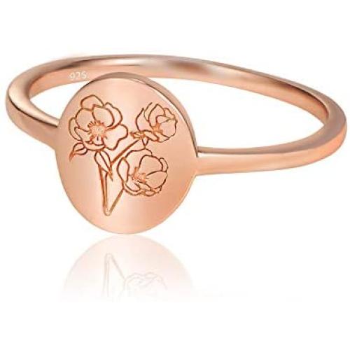 YeGieonr Handmade Flower Signet Ring -18K Gold Ring-Minimalistic Statement Ring with Botanical Engraved- Delicate Personalized Jewelry Gift for Women/Girls