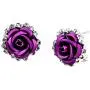 HSQYT Rose Flower Stud Earrings Silver Plated Simulated Coral Rose Crystal Earrings Lovely Simple Floral Charm Stud Earring Fashion Jewelry for Women Girl 20mm (Purple Rose Earring) HSQYT Rose Flower Stud Earrings Silver Plated Simulated Coral Rose Crystal Earrings Lovely Simple Floral Charm Stud Earring Fashion Jewelry for Women Girl 20mm (Purple Rose Earring)