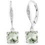 Gem Stone King 925 Sterling Silver Green Prasiolite and White Diamond Lever Back Earrings, 2.81 Cttw, Center Stone 7MM