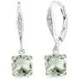 Gem Stone King 925 Sterling Silver Green Prasiolite and White Diamond Lever Back Earrings, 2.81 Cttw, Center Stone 7MM Gem Stone King 925 Sterling Silver Green Prasiolite and White Diamond Lever Back Earrings, 2.81 Cttw, Center Stone 7MM