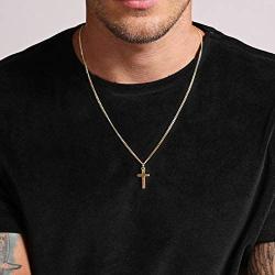 TASBERN Cross Necklace for Men 14K Gold Filled Stainless Steel Polished Plain Small Cross Pendant Necklace Cuban Chain Jewelry Gift for Son Boy Women