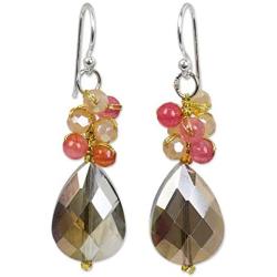 NOVICA Quartz Silver Plated Beaded Hook Earrings Spring Garden