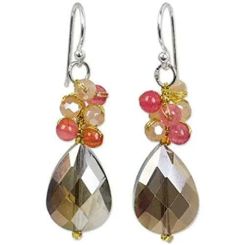 NOVICA Quartz Silver Plated Beaded Hook Earrings Spring Garden NOVICA Quartz Silver Plated Beaded Hook Earrings Spring Garden