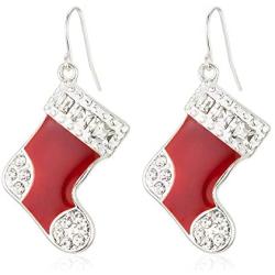RareLove Cute Christmas Red Stocking Sock Piercing Dangle Earrings Bling Crystal CZ Silver Plated Alloy Holiday Jewelry For Women Girls