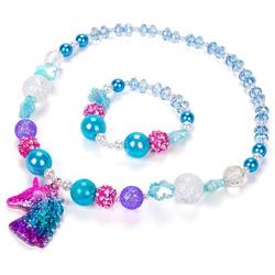 Unicorn Rainbow Jewelry Sets,Toddler Girls Unicorn Necklace Bracelet,Little Girls Chunky Bubblegum Beads Necklace(Blue)