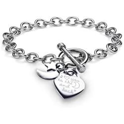 Charms Bracelet Heart Toggle I Love You To The Moon and Back Stainless Steel Chain 7.5''