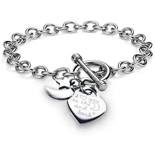 Charms Bracelet Heart Toggle I Love You To The Moon and Back Stainless Steel Chain 7.5'' Charms Bracelet Heart Toggle I Love You To The Moon and Back Stainless Steel Chain 7.5''