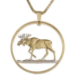 Moose Pendant & Necklace, Poland 100 Zlotych Coin Hand Cut