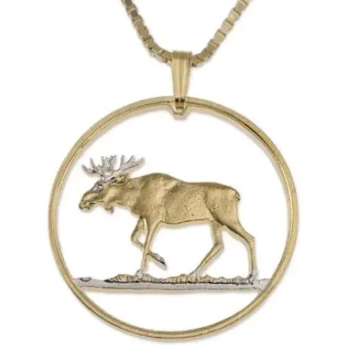 Moose Pendant & Necklace, Poland 100 Zlotych Coin Hand Cut Moose Pendant & Necklace, Poland 100 Zlotych Coin Hand Cut