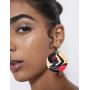 Sunssy 12Pairs African Dangle Earring Women Round Wooden Painted Earring Ethnic Style (12 Pair style 2)
