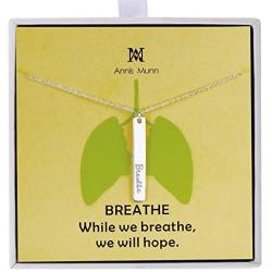 Hope Necklace - 925 Sterling Silver Bar Pendant Necklace Engraved Breathe'', Inspirational Charm Christmas Day Jewelry Birthday Gift for Girls and Women
