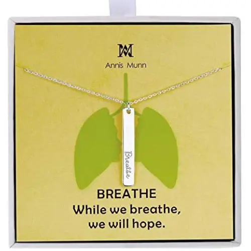 Hope Necklace - 925 Sterling Silver Bar Pendant Necklace Engraved Breathe'', Inspirational Charm Christmas Day Jewelry Birthday Gift for Girls and Women