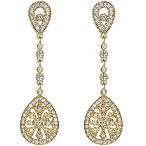 EVER FAITH Bridal Art Deco Classical Gatsby Inspired Pave Cubic Zirconia Chandelier Pierced Earrings