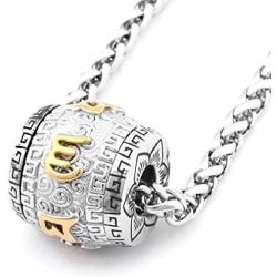 Warvik Indian Om Mani Padme Hum Mantra Words Pendant Necklace Silver Gold Color, Stainless Steel Jewelry Men Women Wheat Chain 20/28 Inch