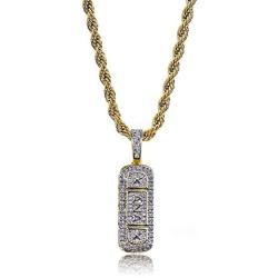 TOPGRILLZ 14K Gold Plated Iced Out CZ Hollow Xanax Pill Bar Pendant Necklace with 24” Rope Chain