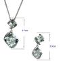 HAZZAR Real 925 Sterling Silver with Natural Green Square-Shape Amethyst and White Cubic-Zirconia Necklace & Dangle Earrings Set