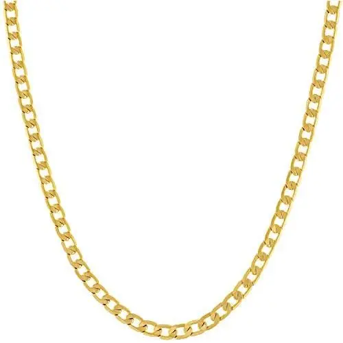 LIFETIME JEWELRY 3mm Thin Flat Cuban Link Chain Necklace 24k Real Gold Plated
