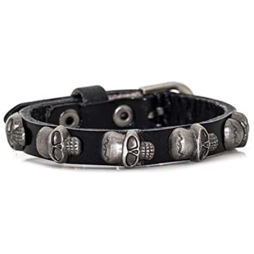 Mgutillart Punk Vintage Alloy Belt Buckle Bracelet Skull Leather Cuff Bracelet