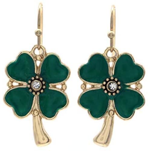SoulBreezeCollection St. Patricks Day Irish Good Luck Charm Shamrock 4 Leaf Clover Earrings