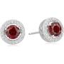 Rhodium Plated Sterling Silver Gemstone and Created White Sapphire Round Halo Earrings and Pendant Necklace Jewelry Set - Choice of Gem Colors