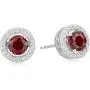 Rhodium Plated Sterling Silver Gemstone and Created White Sapphire Round Halo Earrings and Pendant Necklace Jewelry Set - Choice of Gem Colors Rhodium Plated Sterling Silver Gemstone and Created White Sapphire Round Halo Earrings and Pendant Necklace Jewelry Set - Choice of Gem Colors