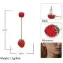 Channel V Red Strawberry Dangle Earrings Small Red Heart Cute Fruit Food Long Tassel Earring 3D Red Rhinestone Jewelry for Women Valentine’s Day Birthday Gift