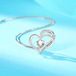 Klurent Silver Love Heart Pendant Necklace for Women 5A Cubic Zirconia 14K White Gold Plated Silver Double Heart Necklaces Gift for Women Girlfriend Wife on Christmas