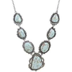 Elosee Turquoise Stone Western Style Bib Statement Pendant Long Necklace 27 Inch
