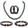 ZZ ZINFANDEL Hematite Rings Necklace Bracelet Set Hematite Ring Negative Energy Relieving Anxiety Magnetic Therapy Bracelet Magnetic Hematite Necklace for Women