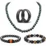 ZZ ZINFANDEL Hematite Rings Necklace Bracelet Set Hematite Ring Negative Energy Relieving Anxiety Magnetic Therapy Bracelet Magnetic Hematite Necklace for Women ZZ ZINFANDEL Hematite Rings Necklace Bracelet Set Hematite Ring Negative Energy Relieving Anxiety Magnetic Therapy Bracelet Magnetic Hematite Necklace for Women