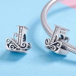 Solid 925 Sterling Silver with Cubic Stones, Complete A~Z Gift Options Alphabet Charm Letter Beads fit Pandora European Bracelets