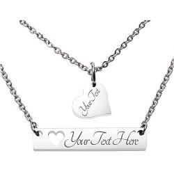 Fanery Sue Personalized Custom Engraved Name 316L Stainless Steel Horizontal Bar Necklace