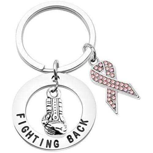 CENWA Breast Cancer Awareness Keychain Pink Rhinestone Ribbon Charm Jewelry Breast Cancer Support Gift Fighting Back Keychain