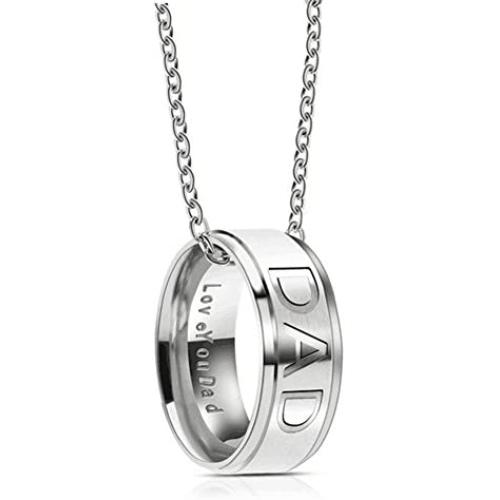 Silove Love You Dad Mom Stainless Steel Necklace for Men Women Dad Birthday Gifts Jewelry