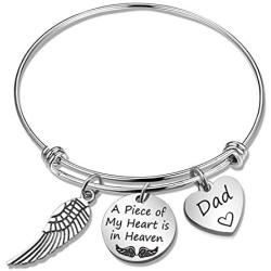 Eigso Loss Memorial Bracelet Bangle A Piece of My Heart is in Heaven Remembrance Bracelet for Loss of Dad Mom Bereavement Gift Sympathy Jewelry for Loss of Loved