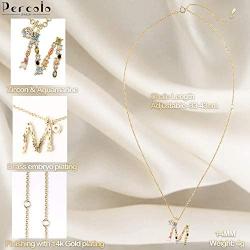 Percolo Crystal Initial Necklace Gemstone Letter Necklace for Women Dainty Jewelry Collection for Girls