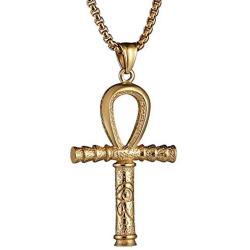 HZMAN Ankh Cross Stainless Steel Horus Eye Pendant Ancient Egyptian Protection Necklace 22 + 2 inch Chain