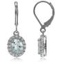 Silvershake 1.94ct. Oval Shape 8x6mm Genuine Aquamarine White Gold Plated 925 Sterling Silver Halo Leverback Earrings