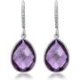 Gem Stone King 925 Silver Amethyst Pear Shape Pendant and Earrings Set (19.50 cttw Birthstone with 18 Inch Silver Chain)