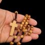 Catholic Olive Wood Rosary Beaded Prayer Jerusalem Cross Decor Crucifixion of Christ Jesus Necklace for Auto Vehicle for Men Women Religious Jewelry Pendant 14 inch consecrated in the Church of the Holy Sepulchre 14 inch