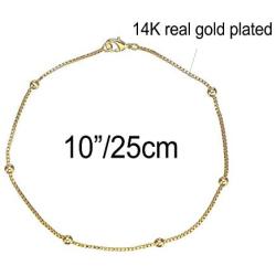 kelistom 14K Gold Plated Satellite Anklet for Women and Teen Girls, Box Chain Ankle Bracelet 9 10 11 inches, Soft and Waterproof