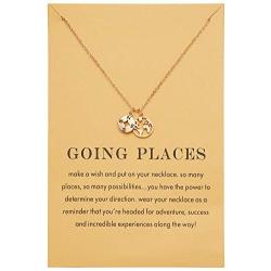 Zealmer Dainty 18K Gold Plated Compass World Map Pendant Necklace Graduation Gift for Friends