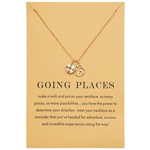 Zealmer Dainty 18K Gold Plated Compass World Map Pendant Necklace Graduation Gift for Friends