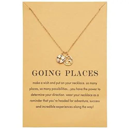 Zealmer Dainty 18K Gold Plated Compass World Map Pendant Necklace Graduation Gift for Friends