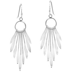 Shimmering Fan of .925 Sterling Silver Dangle Earrings