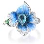 Santuzza Heart Shape Flower Rings 925 Sterling Silver Exquisite Blue Clover Enamel Ring Fine Jewelry for Women