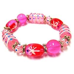 Linpeng GBP-011 Beaded Bracelet for Women Girls, Gift For Women, Glass Beads Stretch Bracelet -Hand Paint Gift Box Beads- Length 7.5'', Pink