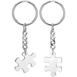 JOVIVI Free Engraving - Personalized Custom Stainless Steel Puzzle Couple Necklace/Keychain Jewelry Set - Valentines Day Best Friend Lover Gift